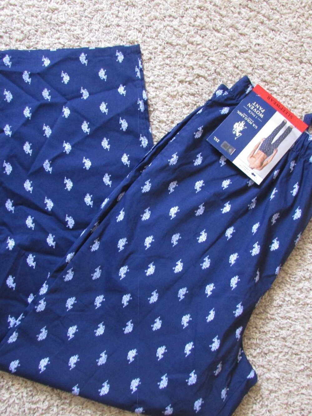 NWT US Polo Assn 2X Blue Woven Lounge Pajama Pants Pockets Pull On